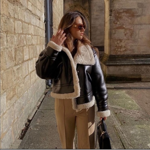 NWT ZARA Faux Leather Fleece Collar Jacket - Picture 4 of 16